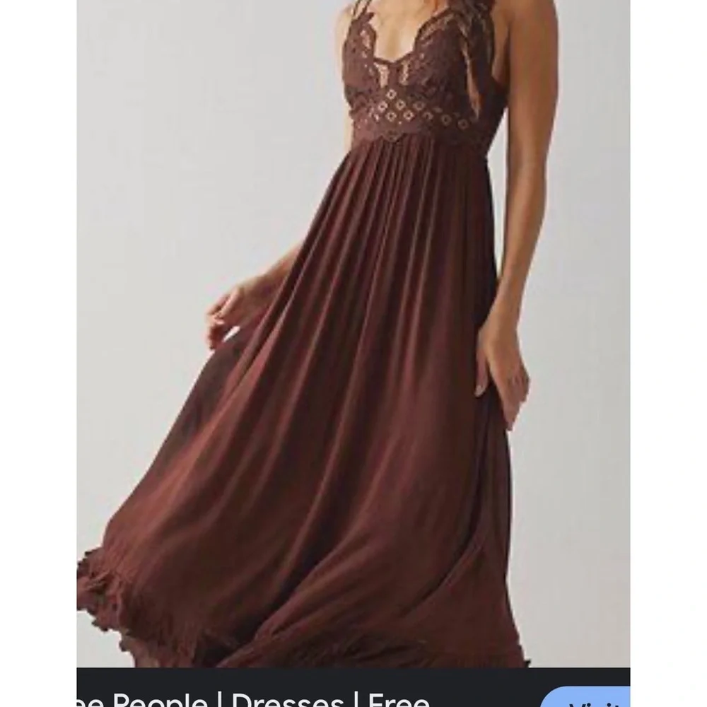 Free People Adella Brown Maxi romantic bohemian Dress with Lace Trim M - Picture 16 of 17